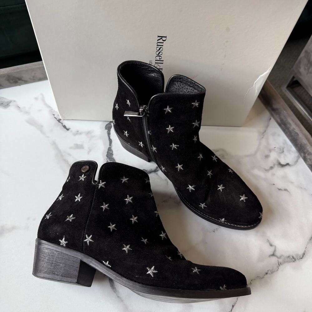 Russell & Bromley Stardom Embroidered Black Suede Ankle Boots